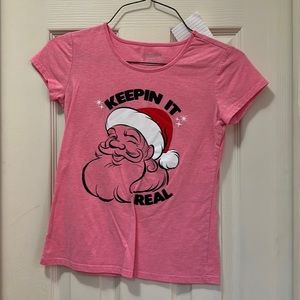 Pink Christmas tee shirt.